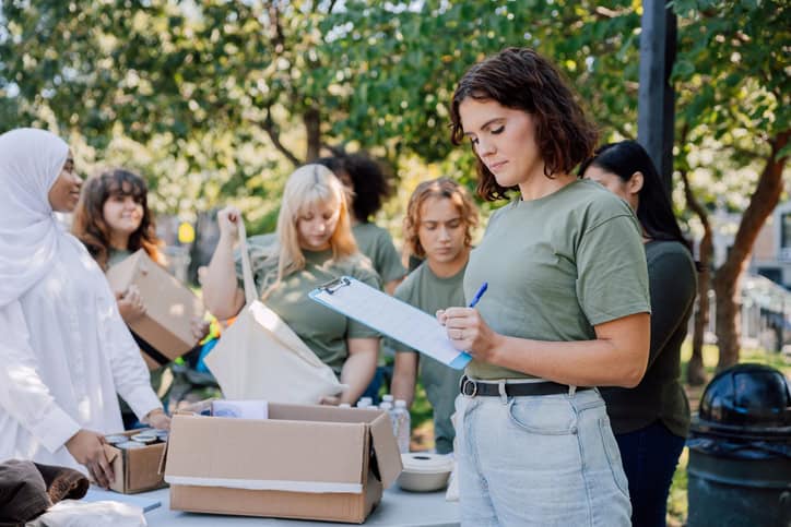 nonprofit organizer taking inventory of donated goods